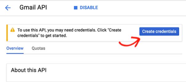 create credentials Gmail