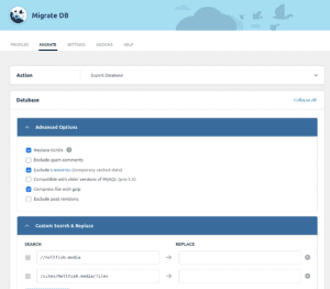 Migrate tab in WP Migrate DB