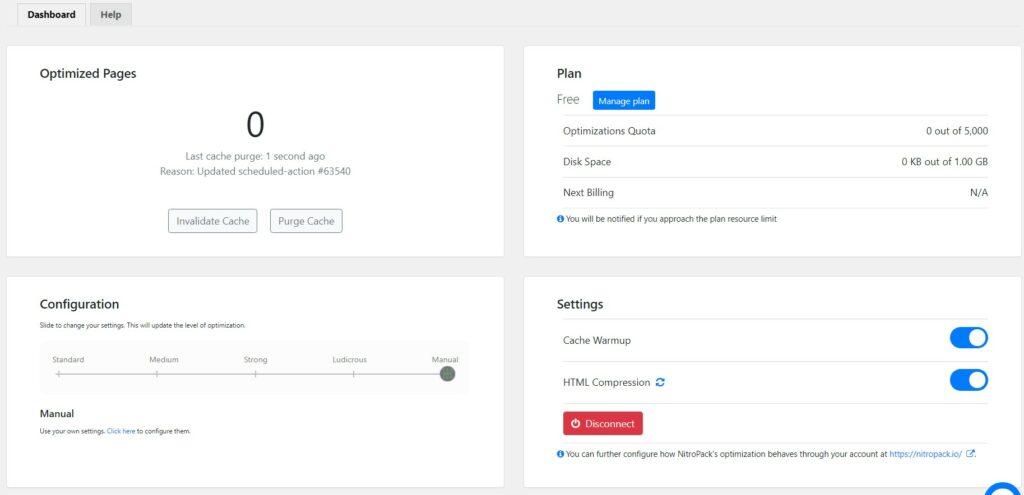 NitroPack dashboard