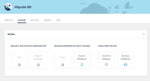 WP Migration DB actions menu