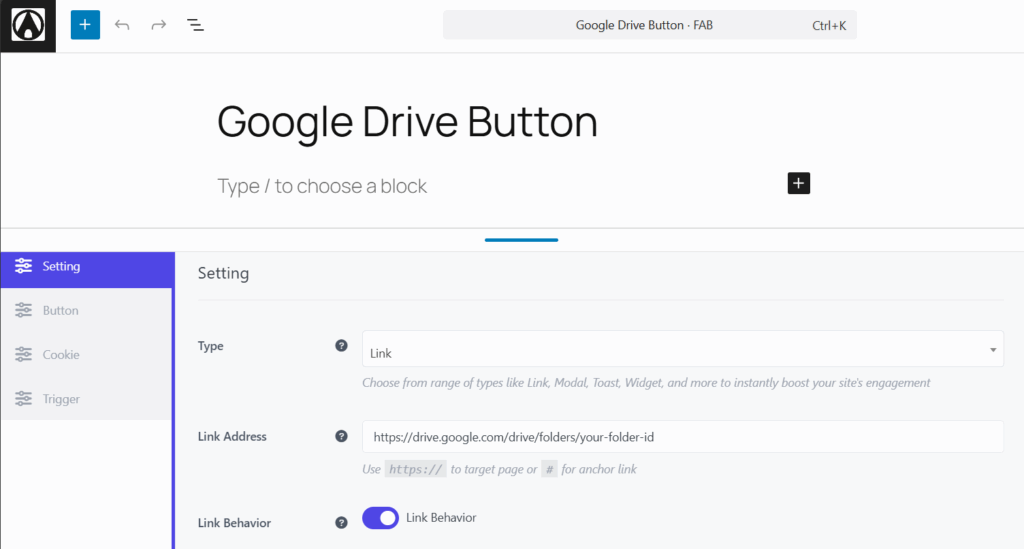 FAB Google Drive Button CTA Customization
