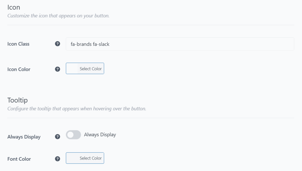 FAB Slack Button Icon & Tooltip Setting
