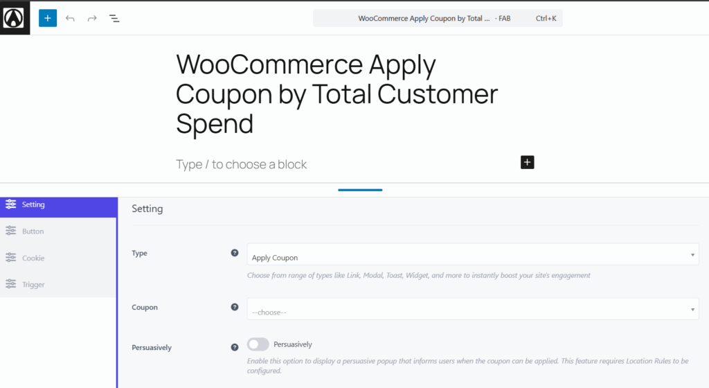 Apply Coupon by Total Customer Spend CTA Customization